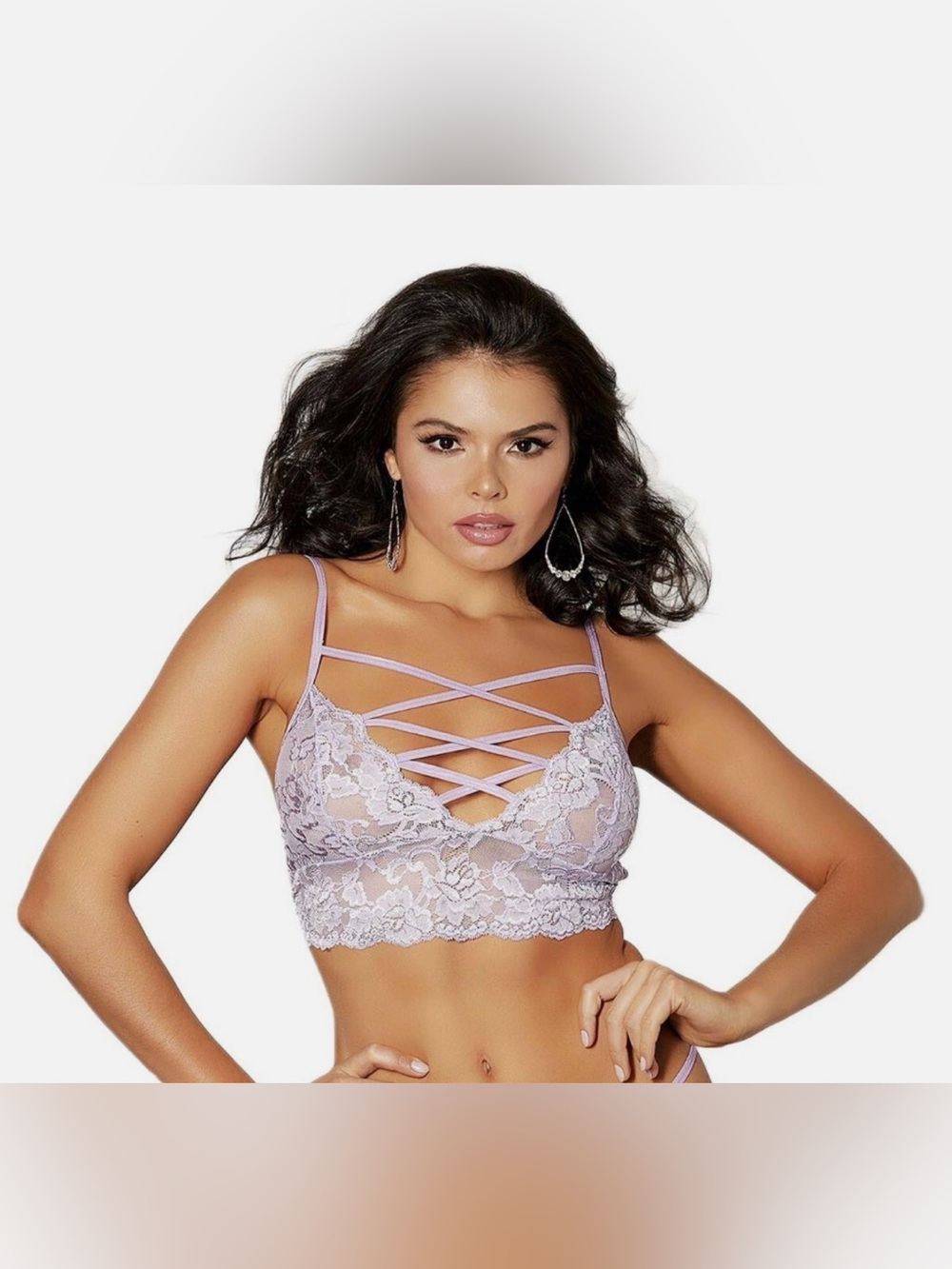 🦋B2G1🦋SHIRLEY OF HOLLYWOOD Criss Cross Stretch Lace Soft Cup Crop Top | XL | - Picture 1 of 10